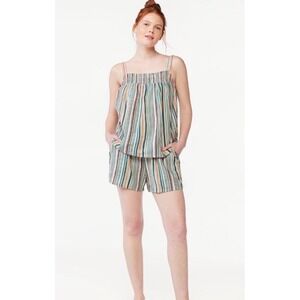 Joyspun Women Gauze Smocked Cami Top and Shorts Sleep Set Teal Lagoon Stripe S